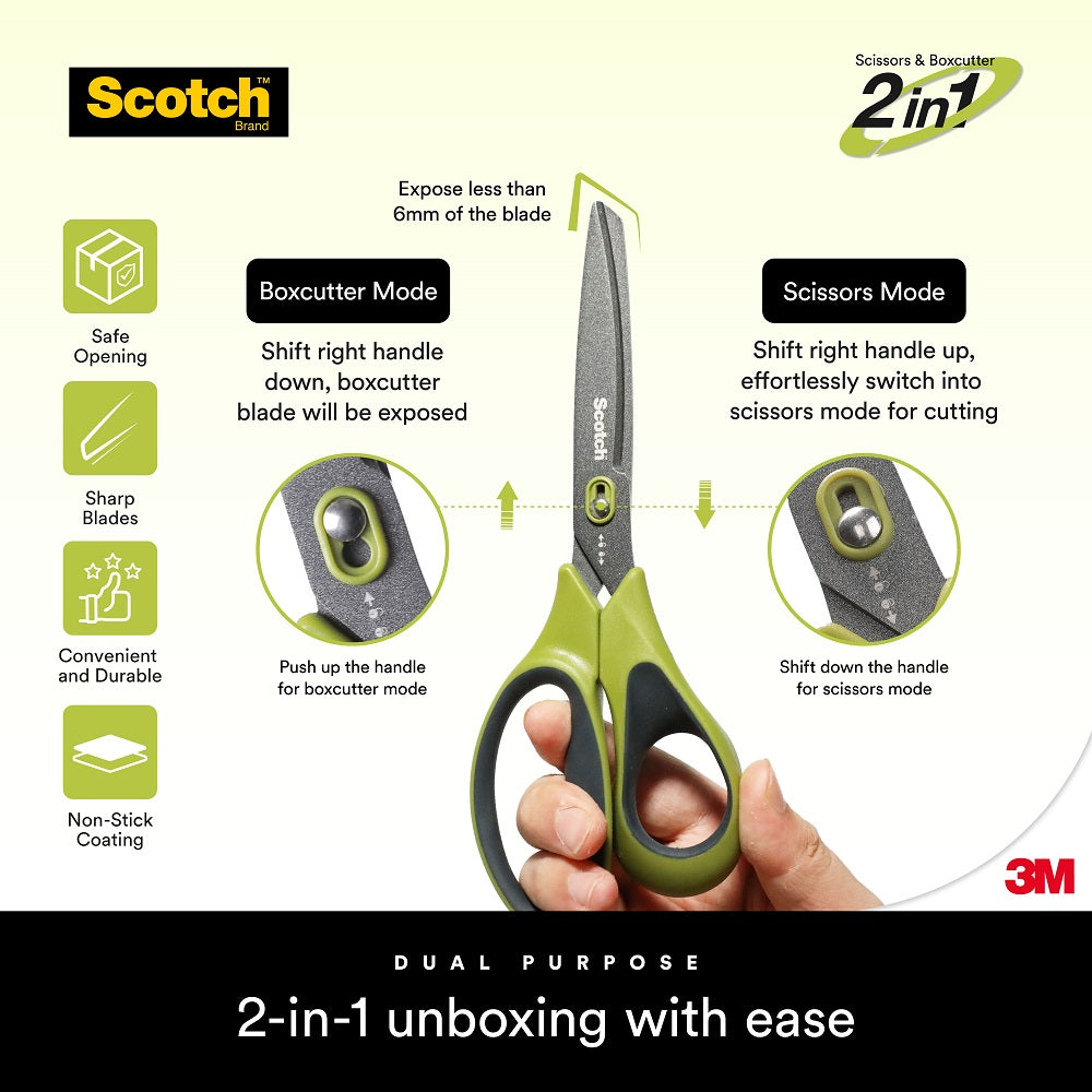  Scotch Non-Stick Unboxing Scissors, Dual-Function Scissors and  Boxcutter, 8-inch : Everything Else