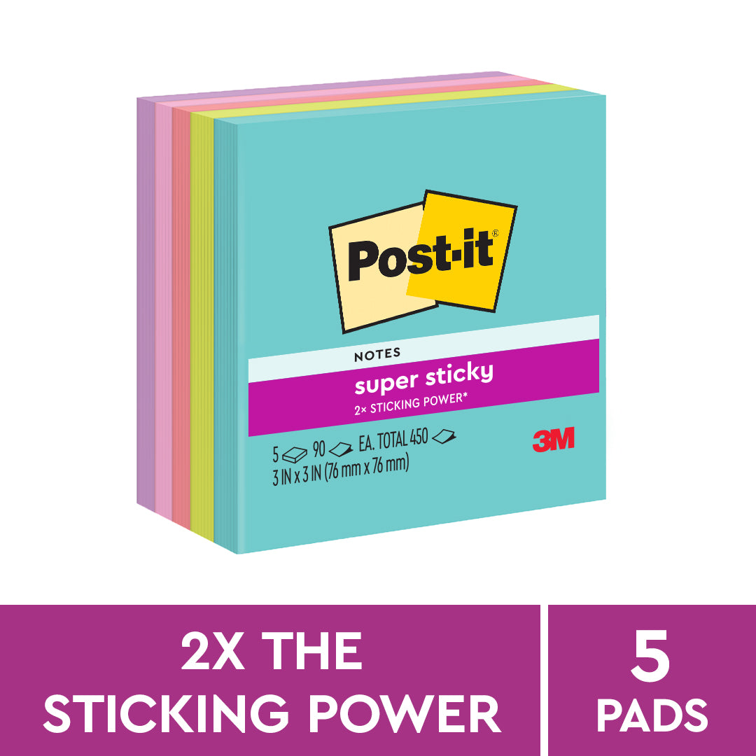 Post-it Super Sticky Notes 654-5SSMIA 3 in x 3 in Miami Collection 5  Pads/Pack