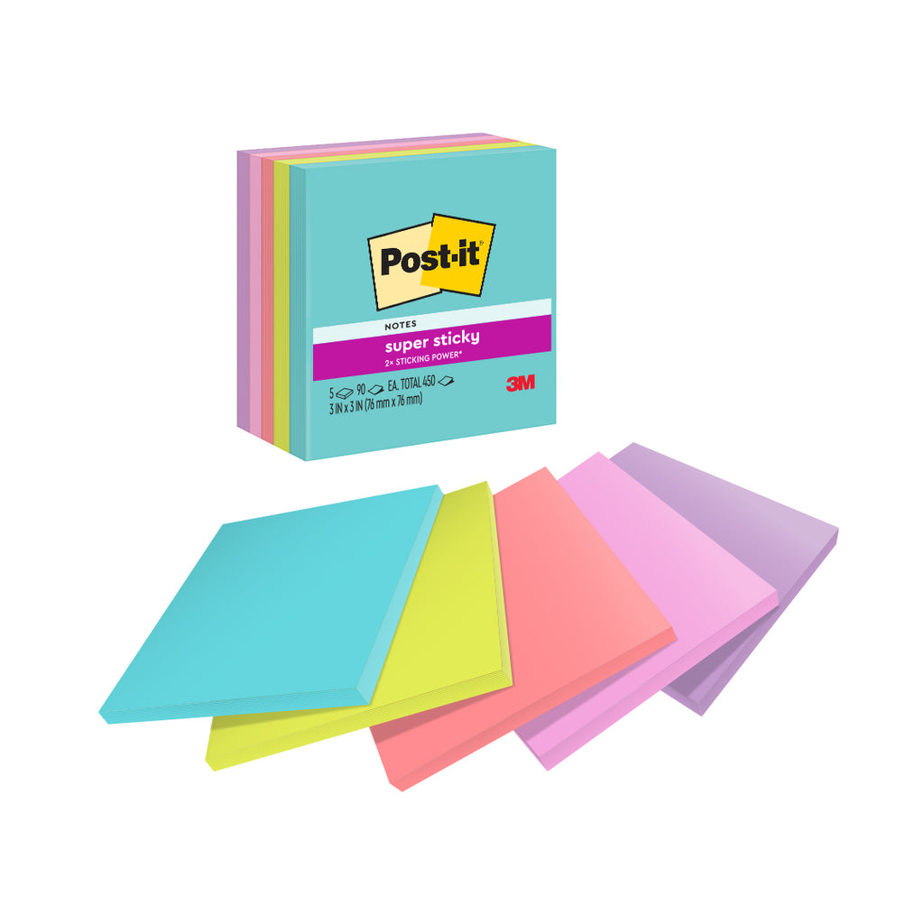 Post-it Super Sticky Notes 654-5SSMIA 3 in x 3 in Miami Collection